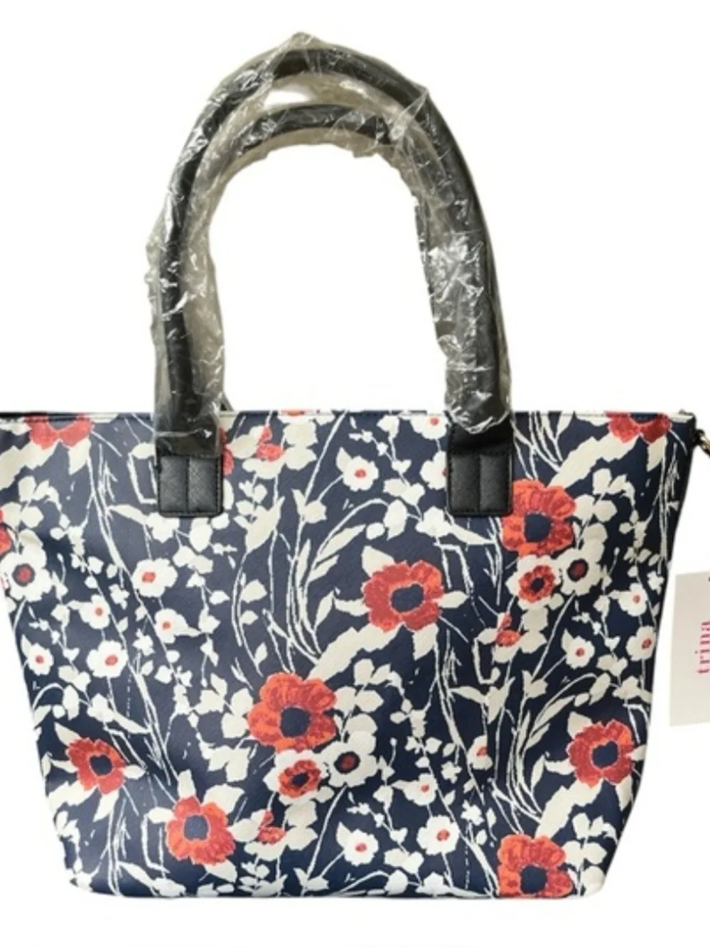 Trina Turk NWT Navy Floral Tote with Coral Accents MSRP$148